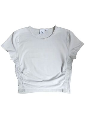 TNA Aritzia White Ruched Side Crop T-Shirt